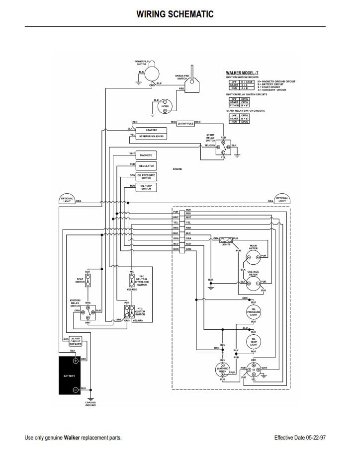 Wiring diagram for Walker MT 1997 models