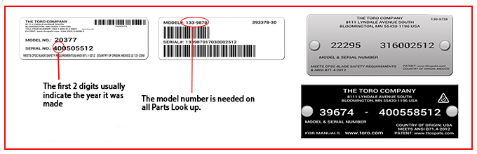 Toro Lawn mower model tags