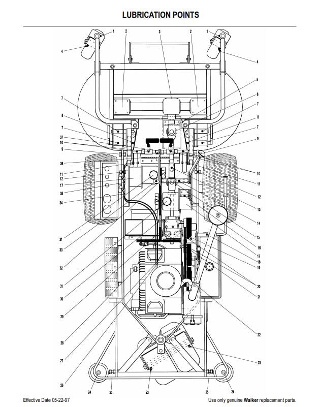 1997 to 1999 Walker MT Lubrication Points