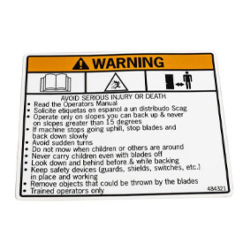 Scag 484321 Decal, Fuel Tank - Warning